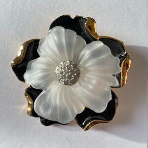 Ivana Trump Brooch Pendant Frosted White Flower Sparkling Crystals Center